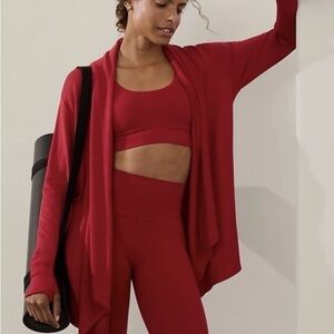 Athleta Pranayama Red Draped Open-Front Sweater
